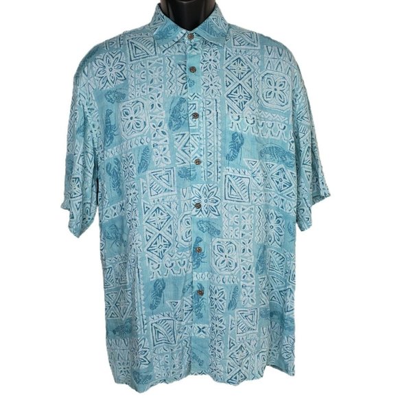 Campia Moda Mens Shirt Large Blue Lobsters Hawaiian Button Front Short Sleeves - Picture 1 of 8